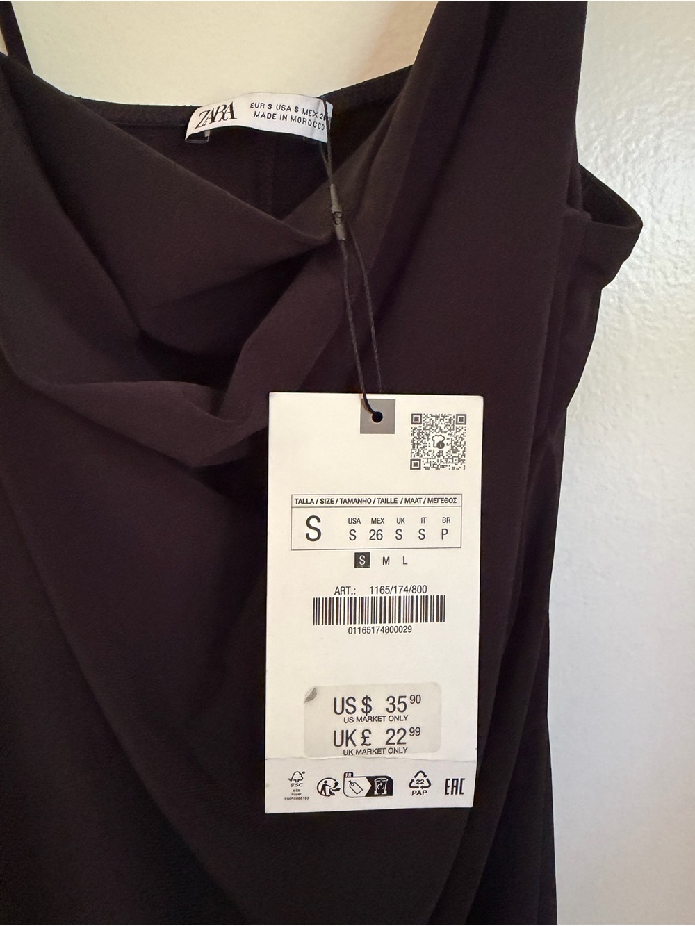 NWT Zara Strappy Fluid Crepe Dress Black - Picture 8 of 9
